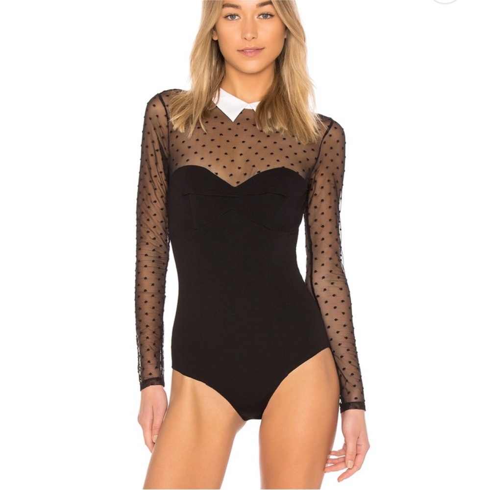 Fleur du Mal polka dot collared black bodysuit Sz Small
